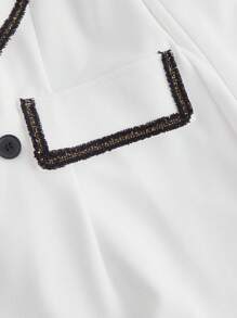 SHEIN MOD 女式长袖白色西装外套，配黑色滚边，优雅，秋冬西装外套，女警服装，外出，返校，早午餐，办公室，工作 - 白色 - 查看 4