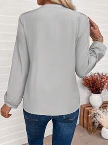 SHEIN Clasi 1pc Autumn Stylish Sequin Panel Cutout Collar Blouse For Holiday Party Clothes Party Top For Women Fall Cloth For Women - Grey - View 2