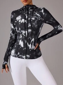 Easithlete Women's Tie Dye Tie Dye Wavy Print Slim Fit Yoga Jacket - Multicolor - View 5