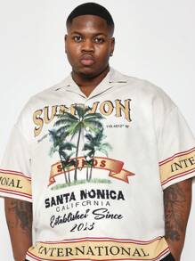 SUMWON Plus Size Revere Collar Shirt With All Over Print