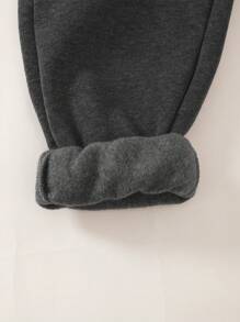 Young Girl A-Letter Applique Print Thermal Lining Casual Sweatpants With Cinched Waist, Black/Gray/Dark Gray, Multiple Pieces Set For Autumn/Winter - Multicolor - View 7