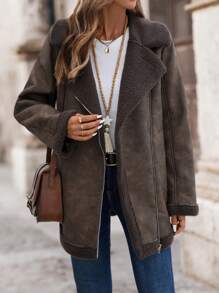 EMERY ROSE Women Casual Retro Fluffy Lined Jacket For Autumn/Winter - Brown - View 4