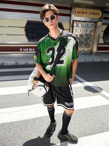 Gym Rark Boyfriend Style Men's Numeral Print V-Neck Sports T-Shirt, Suitable For Football Jersey - Multicolor - View 3