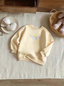 Blossori Áo nỉ dài tay cổ tròn in hình hoạt hình và chữ cái cho bé trai - Màu vàng - Xem 7