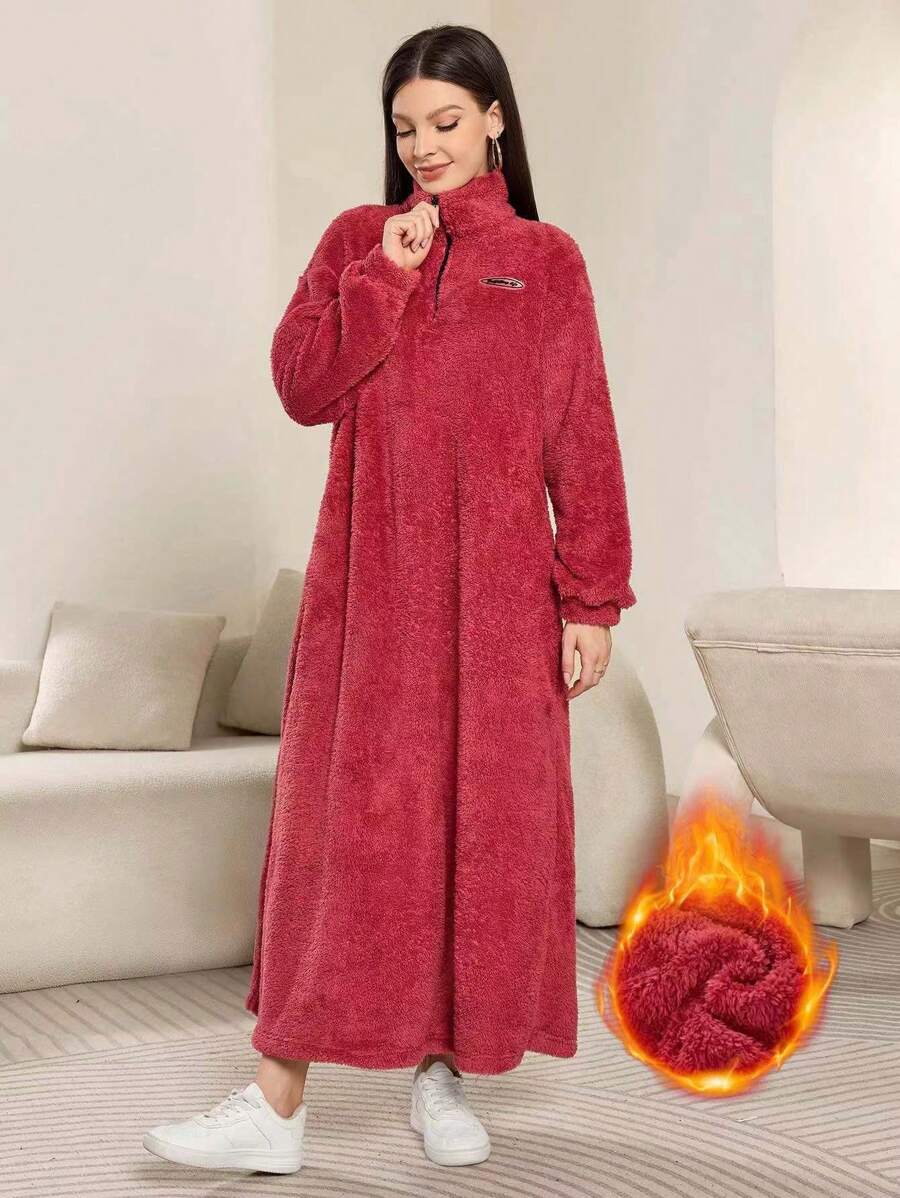 Mulvari Women's Autumn Winter Letter Zipper Hoodie Dress, Long Sleeve Fleece Loose Sweatshirt Dress,Long Sleeve Tops Pullover Fall Outfit - Pink - View 1