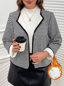 SHEIN Clasi Plus Size Dames Pied-de-poule Gewatteerde Jas, Geschikt Voor Lerarenkleding In De Herfst En Winter