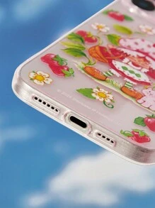 Strawberry Shortcake X SHEIN Pink Cartoon Character And Strawberry Pattern Transparent Phone Case ,Compatible With IPhone,Gift Ideas - Clear - View 4
