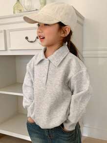 Dazy Kids Young Girl Girls' Solid Color Polo Collar Sweatshirt For Fall