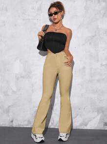 SHEIN PETITE Damskie jeansy casualowe z szerokimi nogawkami i kieszeniami