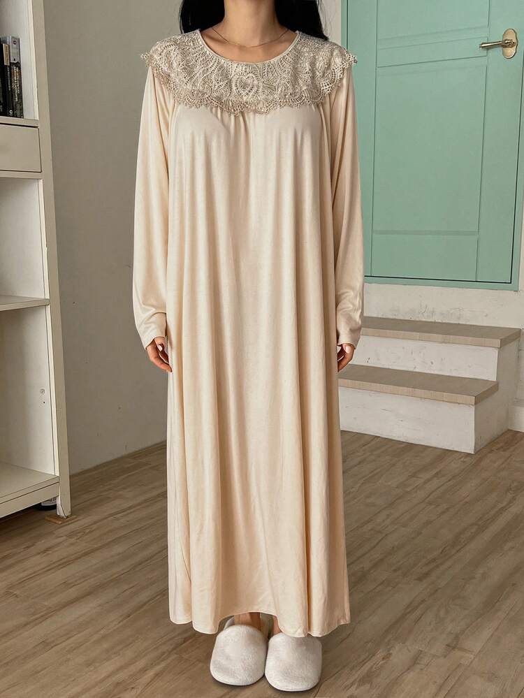 Lace Trim Loose Long Nightgown Pajama