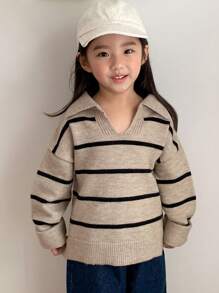 Dazy Kids Young Girls Striped Knitted Sweater, Autumn