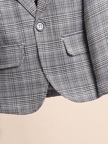 SHEIN 3 pièces Ensemble costume de jeune homme élégant comprenant veste simple à revers grise à manches longues, gilet décoré de pièces de monnaie rouges et nœud papillon, pantalon habillé, convient pour anniversaire, mariage, cérémonie, rentrée scolaire - Gris foncé - Voir 4