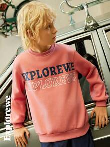 SHEIN Tween Boy Casual Letter Print Crew Neck Long Sleeve Pullover Sweatshirt, Autumn - Multicolor - View 3