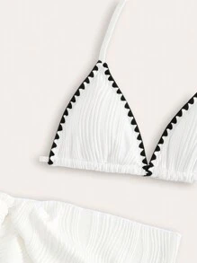 Tween Girl New Fashionable Colorblock Trim Bikini Set, Special Fabric