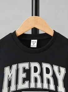 Áo nỉ cổ tròn màu đen trẻ em đường phố, in chữ họa tiết giản dị rộng rãi, ấm áp cho mùa đông - màu đen - Xem 4