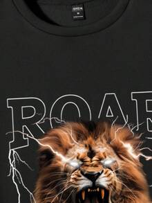 RueChic Men Lion Printed Regular Crew Neck Sweatshirt - Black - View 5