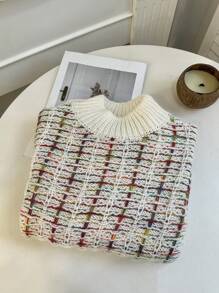 SHEIN LUNE Women Round Neck Drop Shoulder Knit Sweater, Casual Style For Autumn/Winter, Knit Pullover Fall - Multicolor - View 6