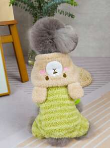 PETSIN Green Striped Bear Decor Warm Fleece Pet Pants, Suitable For Autumn & Winter - Green - View 2