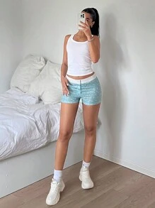 SHEIN EZwear Shorts casuales de verano para mujer con botones y estampado floral de margaritas