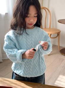 DAZY Young Girls Round Neck Sweater, Fall - Blue - View 3