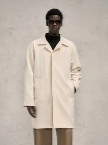 AKNOTIC Business Casual Men's Woven Loose Fit Lapel Collar Long Casual Wind Jacket, Suitable For Autumn, For Fall Winter