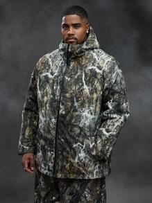 Manfinity VCAY Plus Size Men's Tree Pattern Camo Hooded Padded Coat