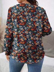 EMERY ROSE Casual Minimalist All-Over Retro Print Loose Fit Crew Neck Sweatshirt, Plus Size, For Autumn/Winter - White - View 4