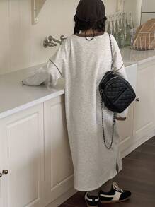 Dazy Kids 女童圆领针织保暖直筒连衣裙，秋季 - 灰色 - 查看 6