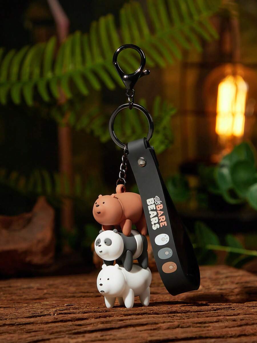 We Bare Bears X SHEIN 1pc Cartoon Character 3D Grizzly, Panda, IceBear Keychain, Bag Accessory - Multicolor - View 1