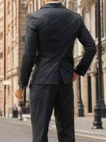 Manfinity Mode 2pcs/Set Men Single Breasted Long Sleeve Blazer & Pocket Trousers Suit - Black - View 2