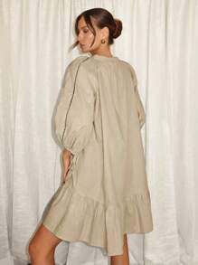 Siren Gaze Vestido de verano con volantes en el bajo de lino para mujeres