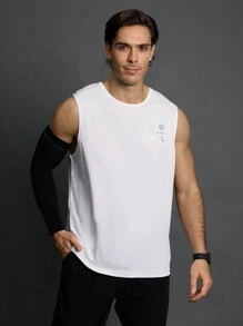 Manfinity Sport Corelite 男友风格男士字母印花圆领休闲健身运动背心、汗衫 - 白色 - 查看 4