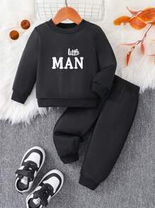 Baby Boy "Little Man" Graphic Crew Neck Sweatshirt Set