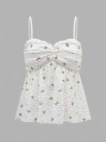 Chiquease 女士蝴蝶印花褶饰荷叶边下摆吊带背心