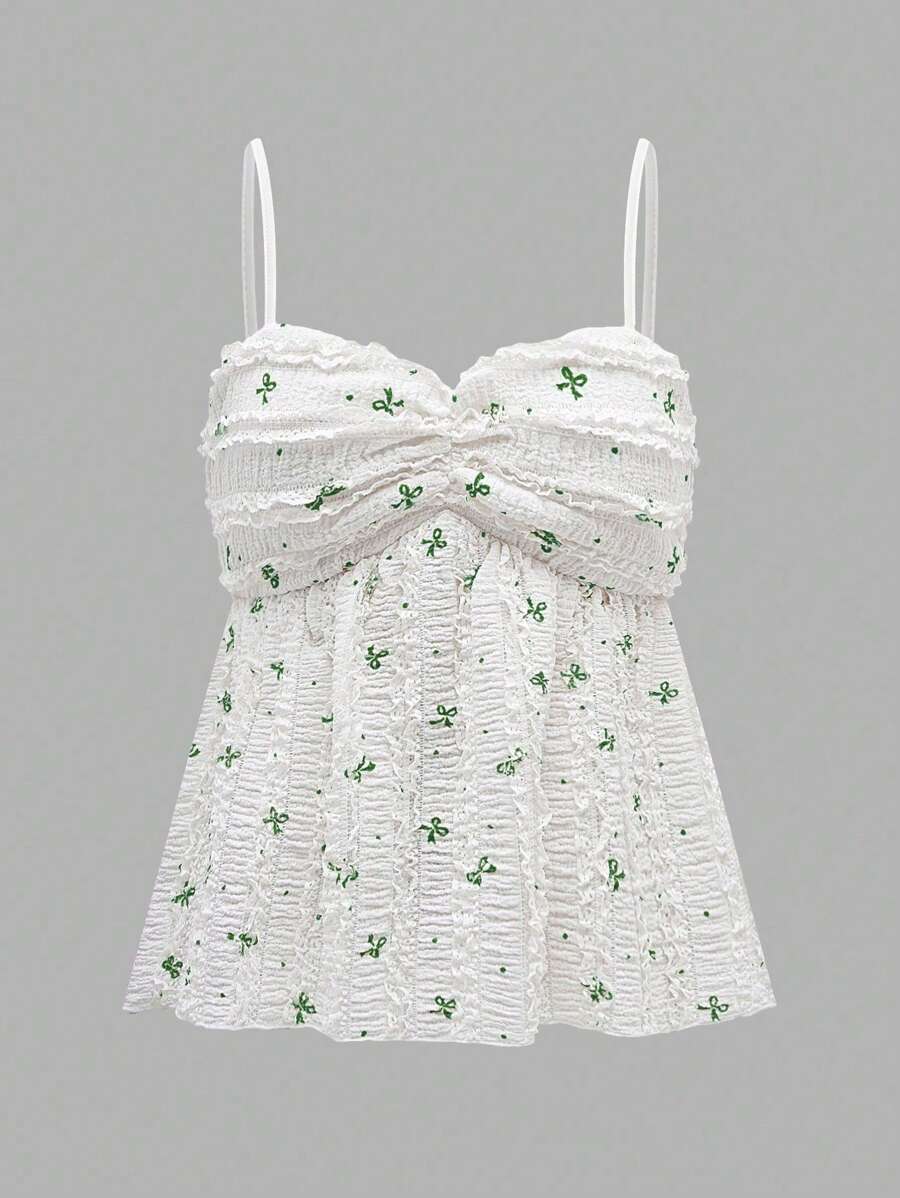 Chiquease 女士蝴蝶印花褶饰荷叶边下摆吊带背心