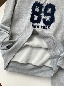 SHEIN Leap Crew 2pcs/Set Teen Boys NEW YORK Print Grey Mock Neck Zip-Up Hoodie And Jogger Pants Set, Suitable For Autumn, Winter, Warmth, Casual, Sports, Birthday Party, All-Match Simple Fleece