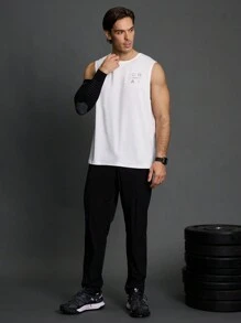 Manfinity Sport Corelite 男友风格男士字母印花圆领休闲健身运动背心、汗衫 - 白色 - 查看 3