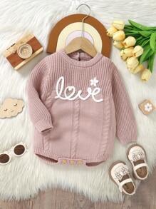 SHEIN Infant Bodysuit, Round Neck Long Sleeve All-In-One, Delicate Embroidered Decoration, Showcasing Fashion And Quality. Baby Triangle Crotch Bodysuit, Casual And Cute - Pink - View 1