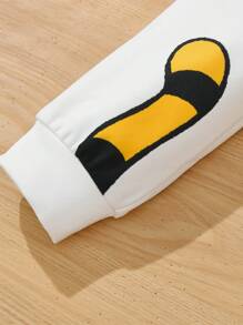 2pcs/Set Casual Cute Funny Sporty Streetwear All-Match Style Korean Fashion Boys Cartoon Pattern Hooded Loose Knit Sweatshirt And Knit Pants Set, Suitable For Spring, Autumn And Winter, For Home, Outdoor, School, Sports