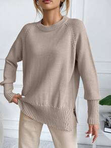 RueChic Maglione manica raglan orlo a fessura - Beige - Visualizzare 4