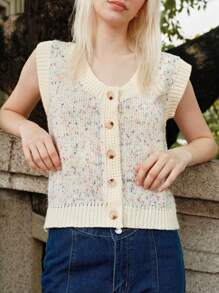 SHEIN Unity Women's Loose Knit Single-Breasted Cardigan Vest, Fall/Winter - Purple - View 1