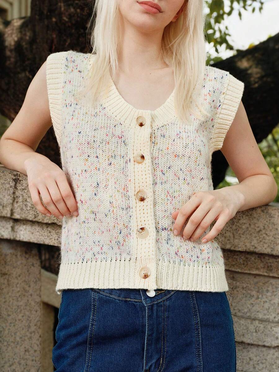 SHEIN Unity Women's Loose Knit Single-Breasted Cardigan Vest, Fall/Winter - Purple - View 1