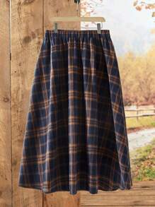 Rusticease Plus Size Women Country Casual Plaid Elastic Waist Flare Skirt,Winter Women Clothes Plaid Skirt Womentartan Skirtlong Skirt Winter