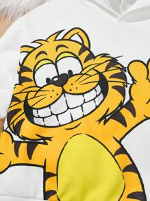 2pcs/Set Casual Cute Funny Sporty Streetwear All-Match Style Korean Fashion Boys Cartoon Pattern Hooded Loose Knit Sweatshirt And Knit Pants Set, Suitable For Spring, Autumn And Winter, For Home, Outdoor, School, Sports