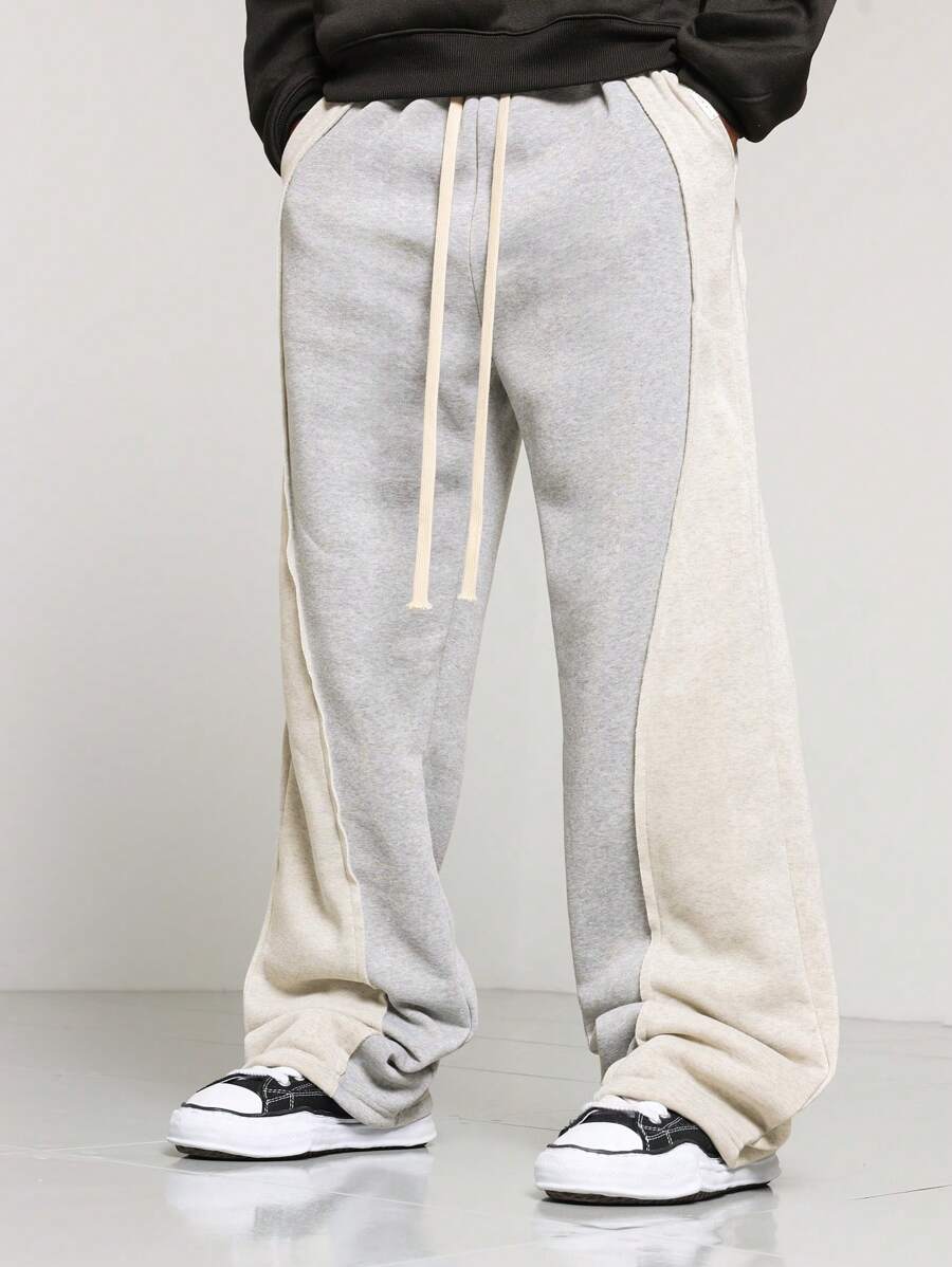 SUMWON Cozy Loose Fit Two Tone Athletic Sweatpants Winter Loungewear Pants With Drawstring Casual Bottom Streetwear Fall Collection Workout Jogger - Grey - View 1