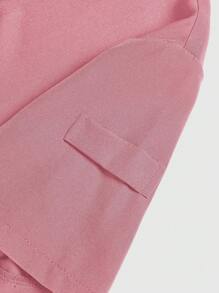 SHEIN TaskFit 女士拼色短袖上衣、手术服上衣、女士 V 领多口袋工作服外套上衣、女士健康检查手术服、宠物美容、牙科按摩师服装、工作室时尚女士工作服、营养师工作服、实验室工作服、女士上衣、多口袋功能性工作服、衣领上有纽扣方便穿脱的上衣、圣诞节、新年和情人节功能性女装、冬春女装 - 粉色 - 查看 4