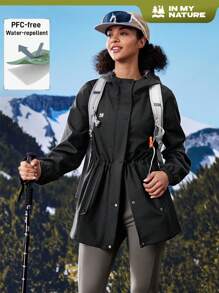 In My Nature 女士户外风衣夹克，腰部可折叠，防水透气，适合露营、远足和城市通勤 - 黑色 - 查看 1