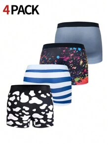 4pcs/Set Men Casual Cow Print Boxers - Multicolor - View 2