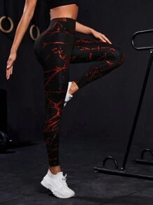 Powerista 女式高腰弹力提拉紧身瑜伽裤，适合中国新年 - 紅色 - 查看 2