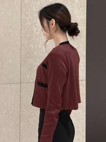 DAZY Bộ đồ Giáng sinh 2 món dành cho nữ, gồm áo khoác dài tay và áo dệt kim không tay, thích hợp cho dịp lễ hội. - Màu Đỏ Sâu - Xem 2